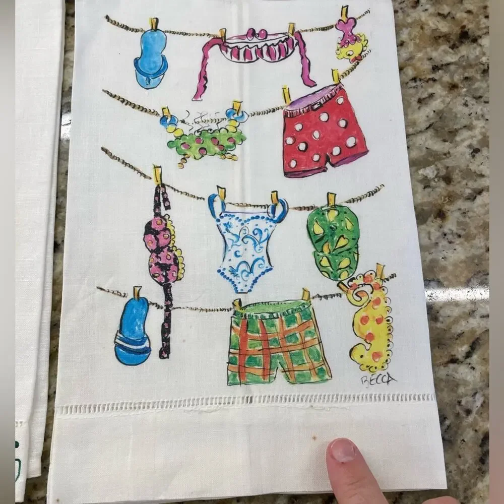Holiday Hand Painted Towels Decor Lot 3‎ Christmas Halloween Beach NWOT